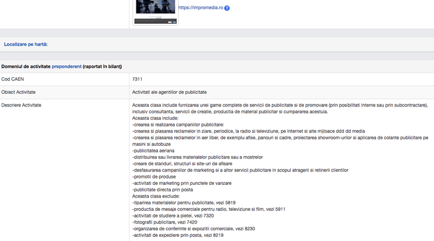 Impro-Media SRL se ocupă, potrivit listăfirme.ro, doar cu activitatea agențiilor de publicitate. 