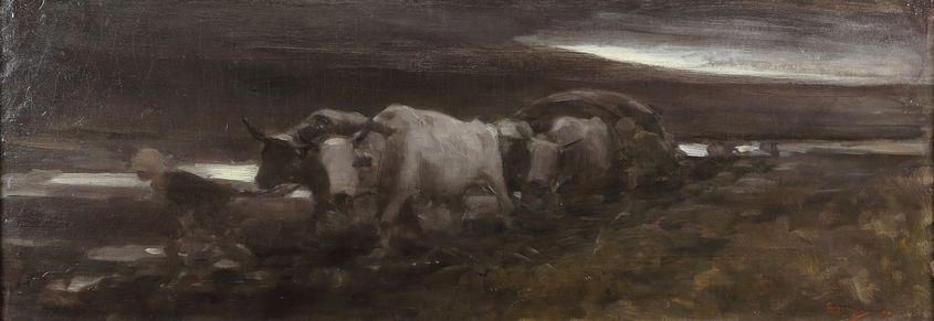 „Car cu boi la asfințit”, de Nicolae Grigorescu, tablou evaluat la peste 200.000 de lei, despre care DNA susține că i-ar aparține lui Vâlcov.