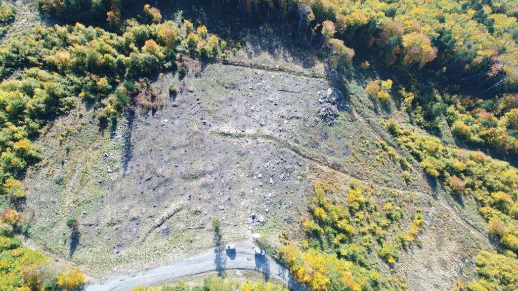 Incendiu în Semenic, fotografie din dronă, octombrie 2017, trei luni post incendiu