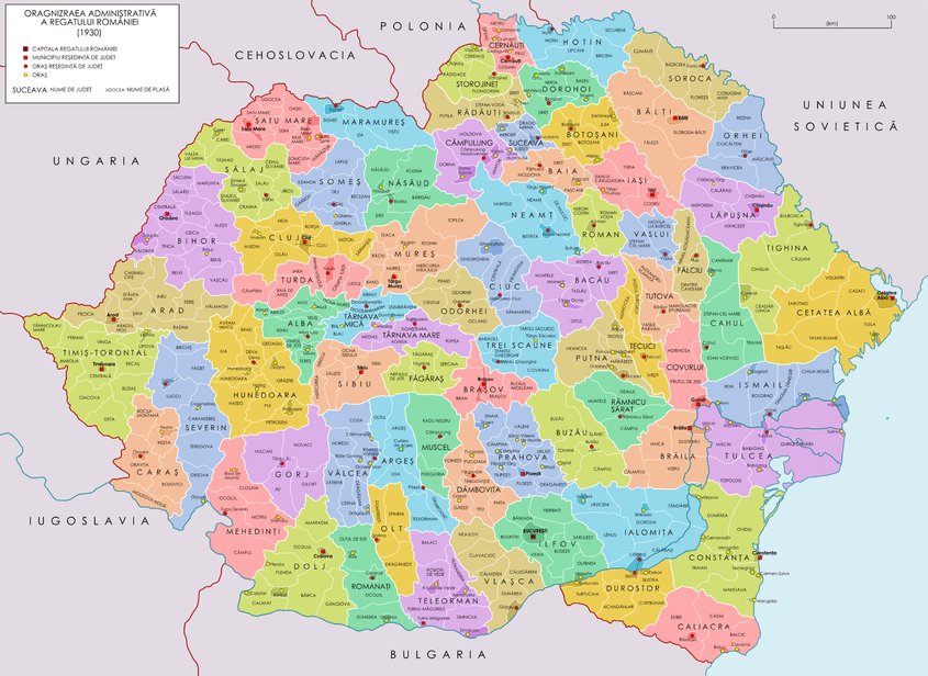 Împărțirea teritorială a României în 1930 sursa Wikimedia