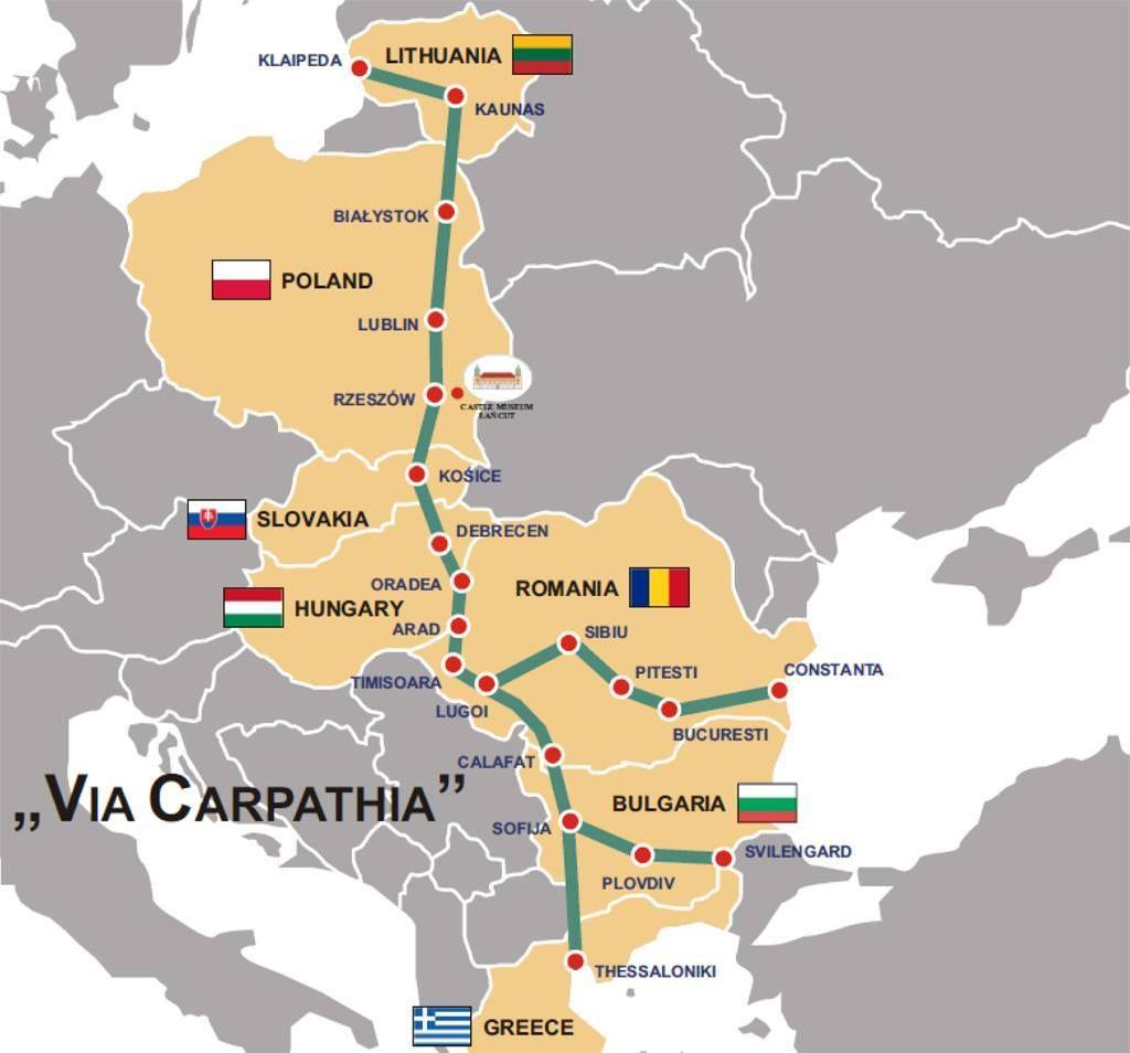 Via Carpathia ar urma să unească, la nivel de transport rapid, țările din <a target="_blank" href="https://pressone.ro/initiativa-celor-trei-mari-ce-i-lipseste-pentru-a-deveni-o-reusita/" target="_blank" rel="noreferrer noopener">Inițiativa celor Trei Mări</a>. Române de văzut ce rol vor juca companiile turce pe anumite tronsoane din acest coridor de transport esențial pentru flancul estic al UE și NATO. Ilustrație: I3M