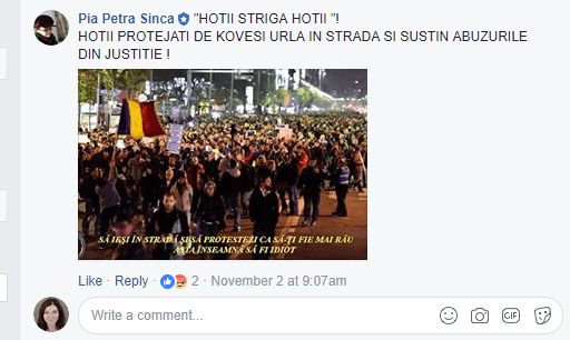 O postare repetitivă a contului Pia Petra Sinca.