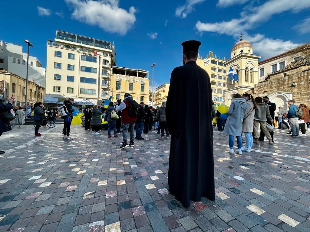 The only optimist at the Ukrainian protest has God on his side