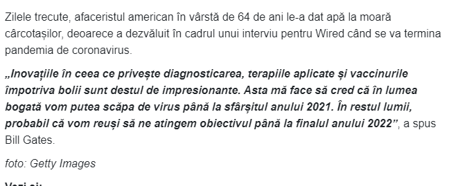 Citatul atribuit de site-ul PRO TV lui Bill Gates. FOTO: captură site