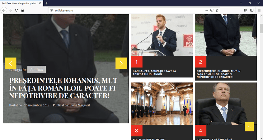 Homepage-ul site-ului Antifakenews.ro