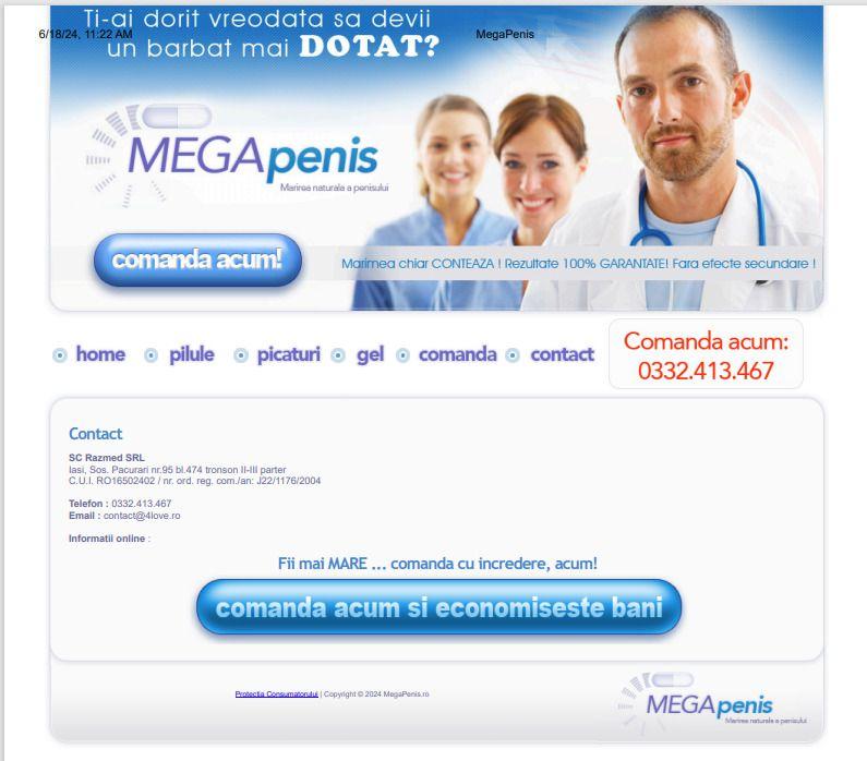 Doctor Cezar spune că suplimentele vândute de megapenis.ro funcționează „exact pe principiul epigeneticii”. Captură foto via megapenis.ro