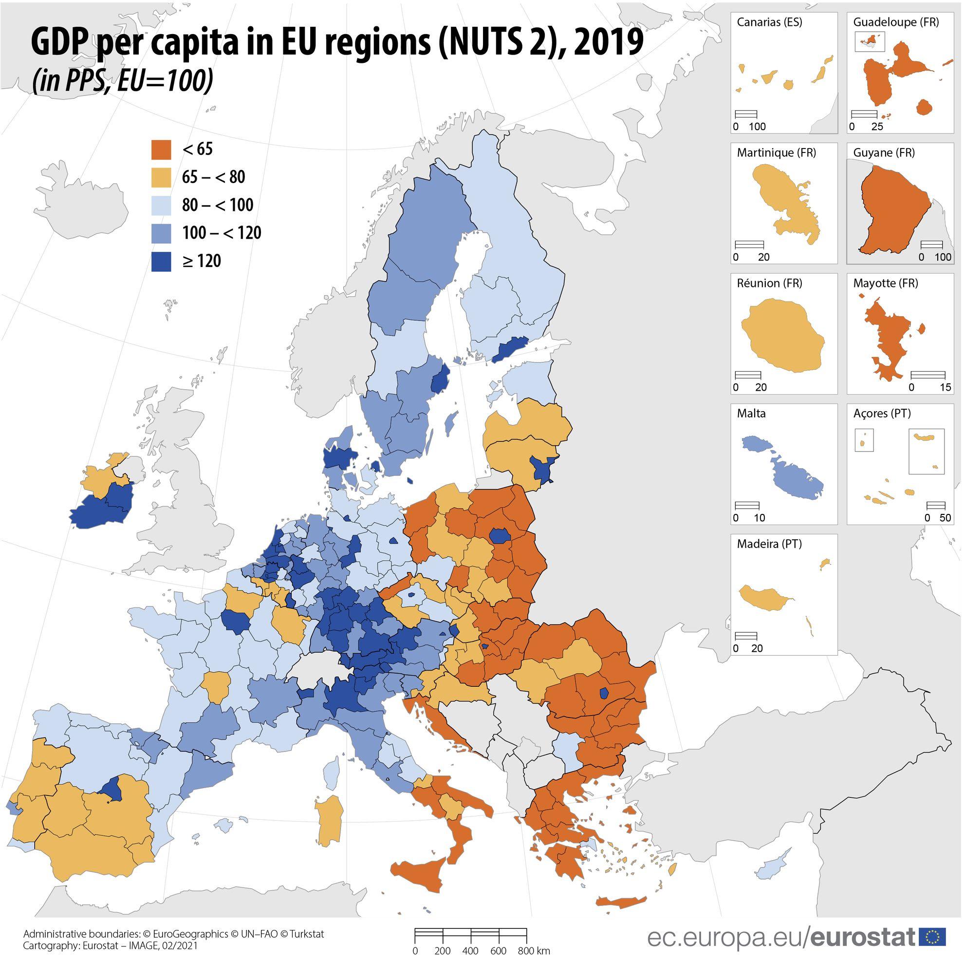 <em>PIB/cap de locuitor în regiunile UE, 2019. Sursa: </em><a target="_blank" href="https://ec.europa.eu/eurostat/web/products-eurostat-news/-/ddn-20210303-1"><em>Eurostat</em></a><em> (2021)</em>