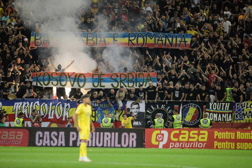 Romanian ultras interrupted the Kosovo match with nationalist chants. Photo: Inquam Photos / George Călin