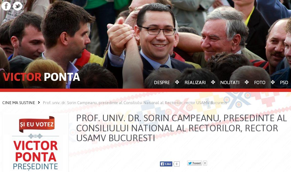 Cu câteva luni înainte de a fi numit ministru, rectorul Cîmpeanu își anunța sprijinul pentru candidatul Victor Ponta la prezidențialele din 2014. FOTO: Hotnews.ro