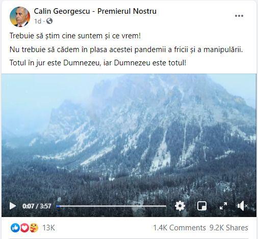 FOTO captură de pe pagina de Facebook Călin Georgescu - Premierul Nostru