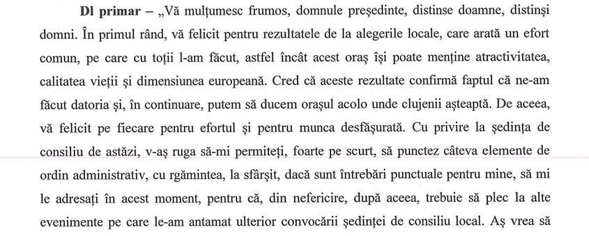 Fragment din Minuta ședinței de Consiliu local din data de 25 iunie 2024.