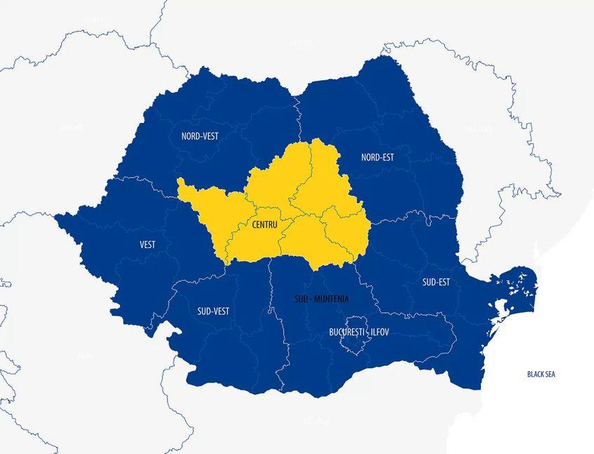 Map of the counties in the Central Region. Photo: Ministry of Investments and European Projects
