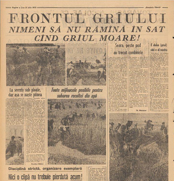 Presa ceaușistă trata inundațiile ca pe un război la care toți românii erau obligați să participe. Captură foto din România Liberă (1975) via adt.arcanum.com