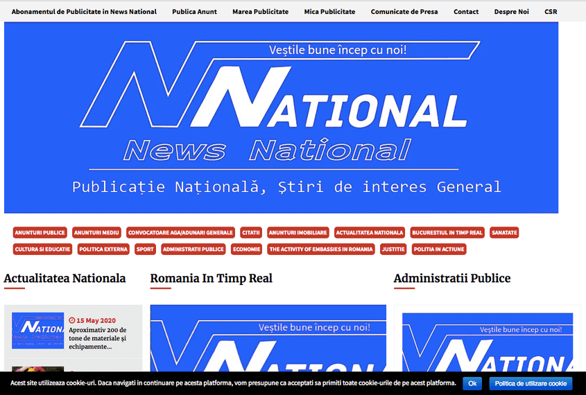 Pagina de start a publicației News National pe care primăria Sector 4 a ales să publice cele mai multe anunțuri. 