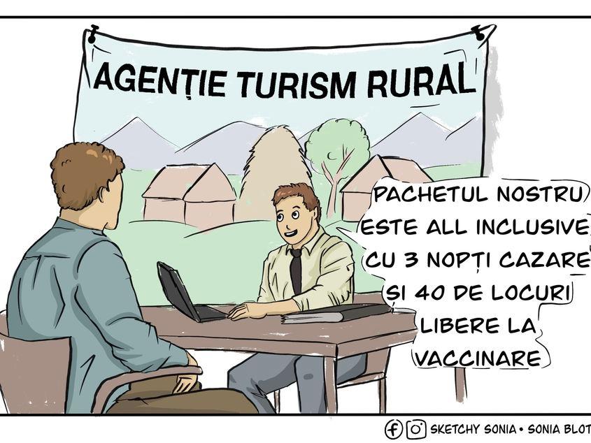 Vaccinare cu sejur turistic. Ilustrație de Sonia Bloțiu