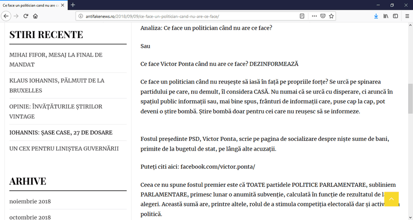 Printscreen al articolului dedicat lui Victor Ponta.