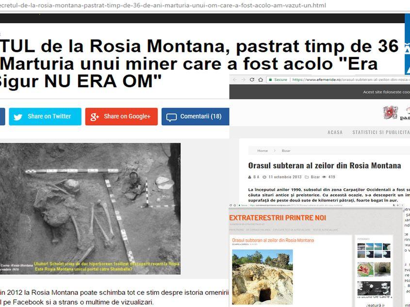 Povestea descoperirii unor schelete de uriași la Roșia Montana este și astăzi una dintre cele mai de succes știri din online, chiar dacă a fost dovedită ca fiind falsă.