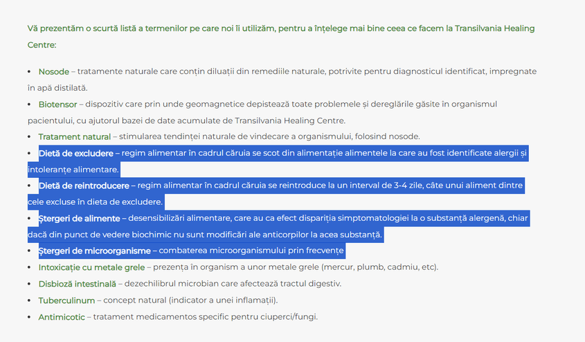 Schema de tratament propusă de THC nu este tocmai originală. Captură foto via site-ul „clinicii”