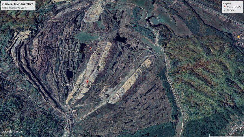Evolution of the Tismana quarry perimeter, 2022. Photo: Google Earth
