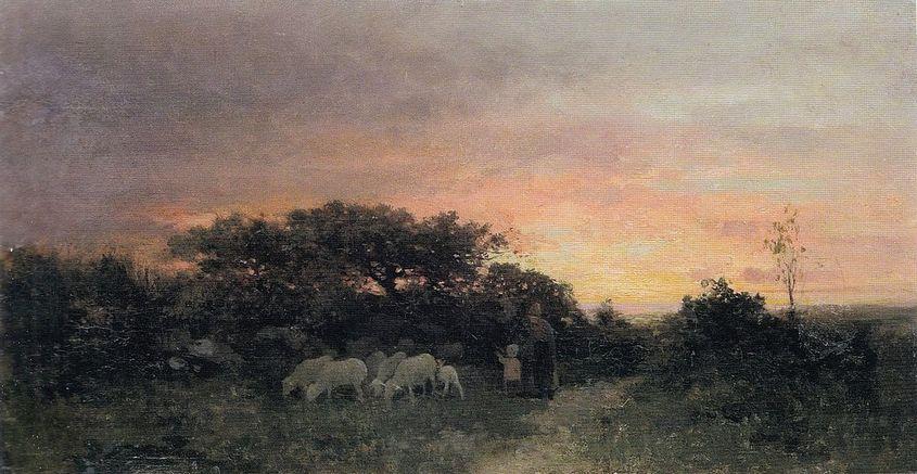 „Apus de soare la Barbizon”, pictură în ulei pe pânză de Nicolae Grigorescu. Sursa: wikipedia.org