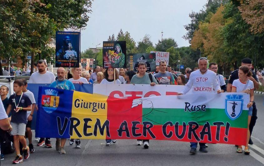 Protestatarilor din Giurgiu li s-au alăturat și cetățenii din Ruse, Bulgaria Foto: Facebook Grupul Civic Giurgiu 