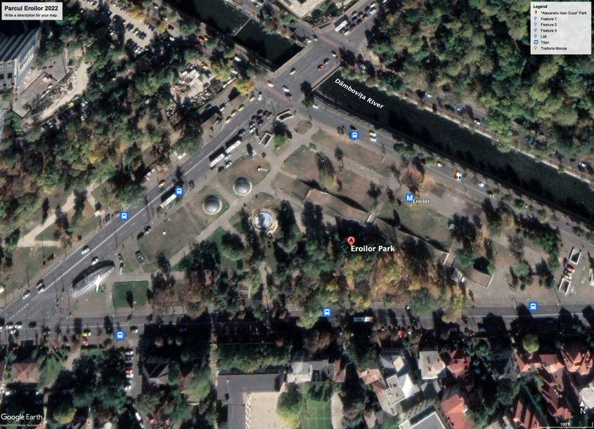 20 de ani mai târziu, Parcul Eroilor nu mai seamănă aproape deloc cu cel din anii 2000. Foto: Google Earth 