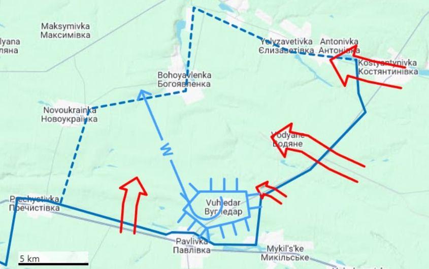 Mișcarea ucrainenilor în albastru, a rușilor în roșu, în septembrie 2024 (W = retragere) Foto: Márk Takács