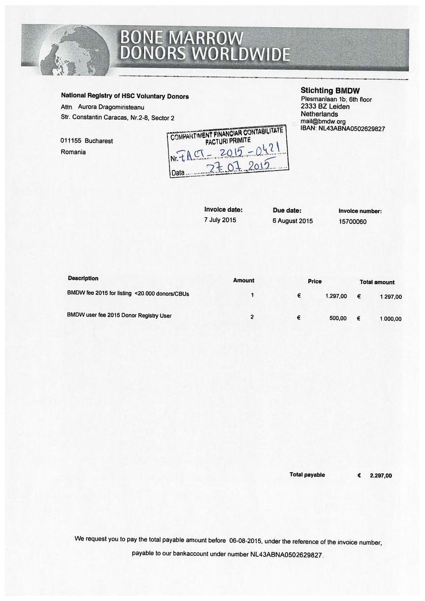 Factura trimisă de BMDW autorităților române.