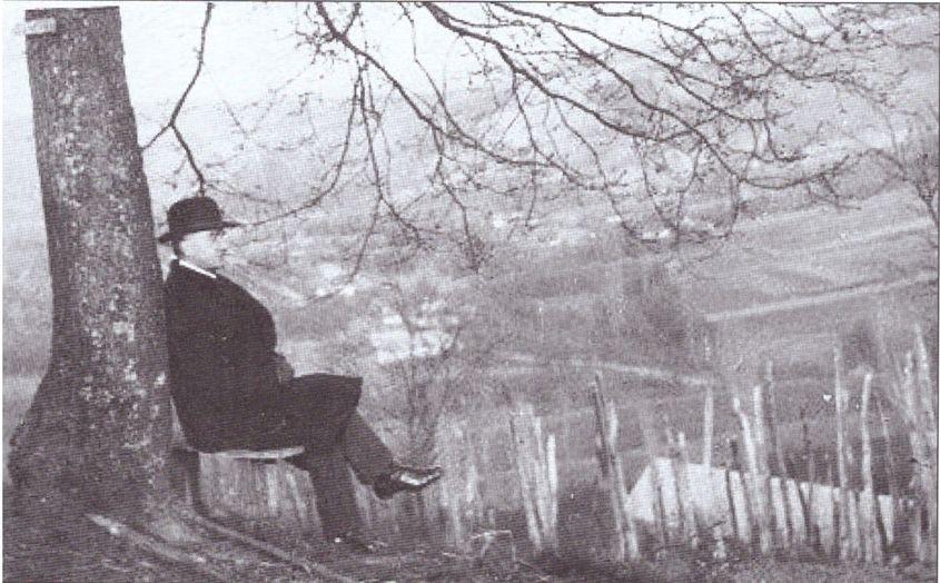 Iuliu Maniu, în livada casei sale, aflată pe Dealul Țarinei din Bădăcin. Fotografia datează din 1939 și este reprodusă în monografia scrisă de părintele Cristian Borz.