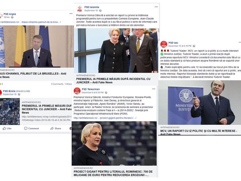 Montaj cu articole preluat de filiale PSD de pe site-ul Antifakenews.