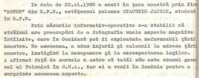 Fragment dintr-un raport întocmit de Securitatea din Bihor în 1988. Arhiva CNSAS