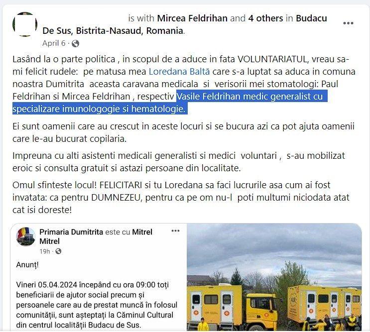 Vasile Feldrihan, alergologul care l-a înlocuit pe Holesch, face voluntariat pentru caravanele medicale organizate de AUR. Captură foto via Facebook