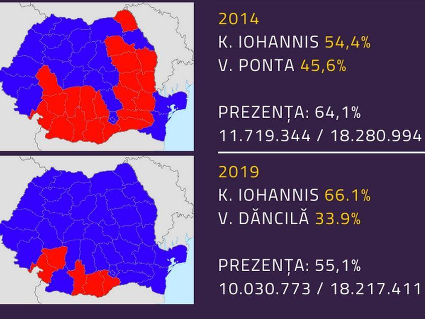 Scorul zdrobitor înregistrat de președintele Klaus Iohannis vine pe fundalul unei participări foarte scăzute la vot.
Sursa infografic: rezultatevot.ro