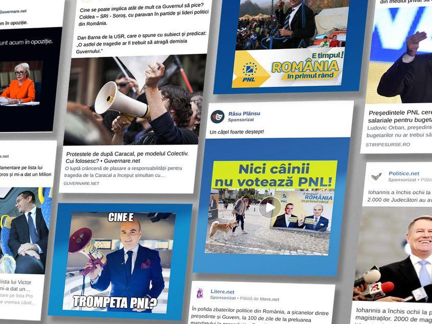 Paginile de Facebook care sponsorizează conținut politic se înmulțesc de la o săptămână la alta FOTO Colaj foto Cosmin Creț