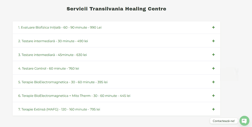 Banii pe care trebuie să-i scoată din buzunar un pacient THC. Captură foto via site-ul „clinicii”