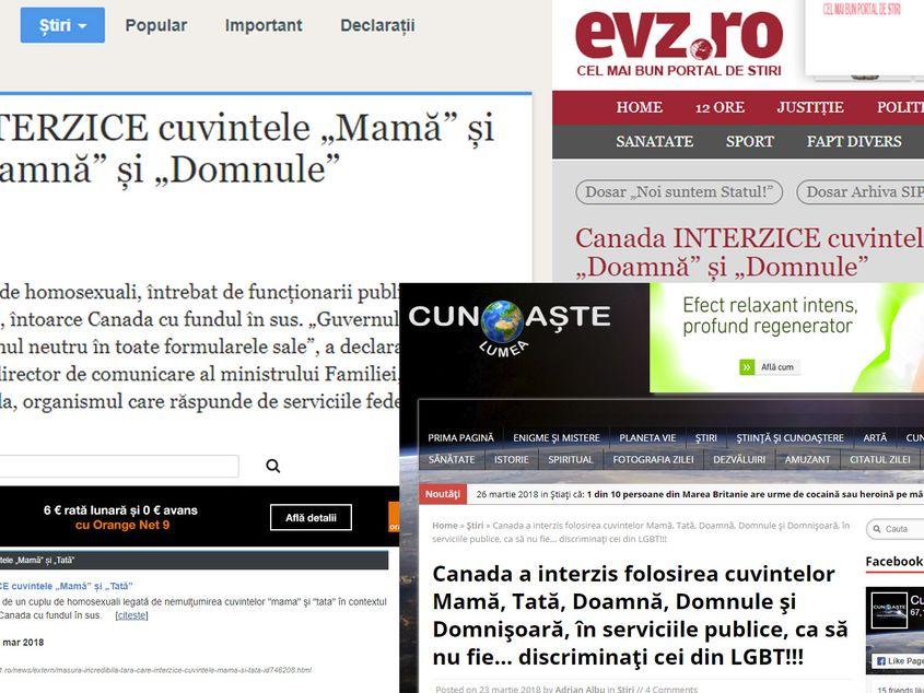 Săptămâna trecută, românii au "aflat" că în Canada au fost "interzise" cuvintele "mama" și "tata". (Colaj foto)