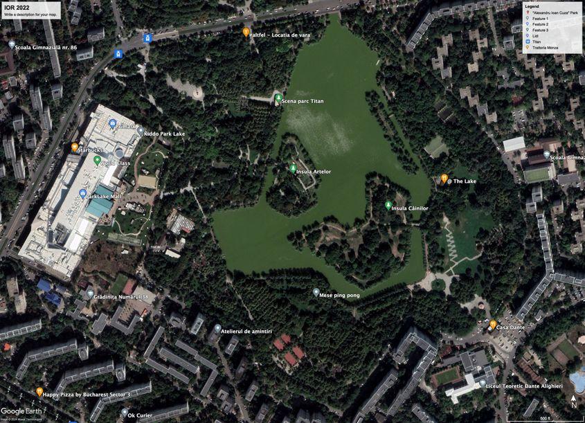 Aceeași zonă din Parcul „Alexandru Ioan Cuza”, 20 de ani mai târziu. Foto: Google Earth 