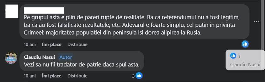 În 2014, Năsui ironiza ideea că anexarea Crimeei de către Rusia ar fi ilegitimă. Captură foto via Facebook