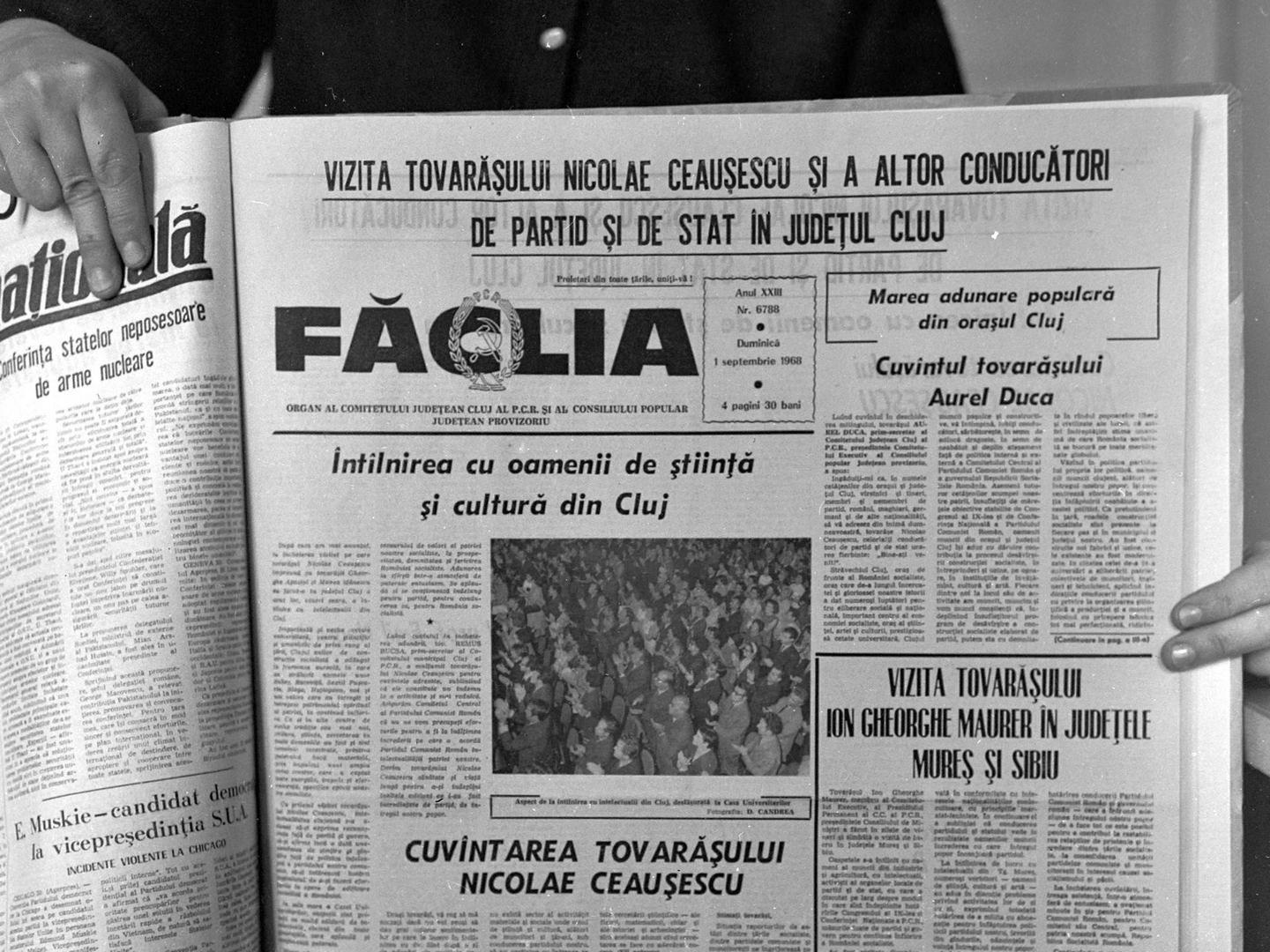 Ziarul local Făclia, ediția din 1 septembrie 1968. Foto: Arhiva Minerva