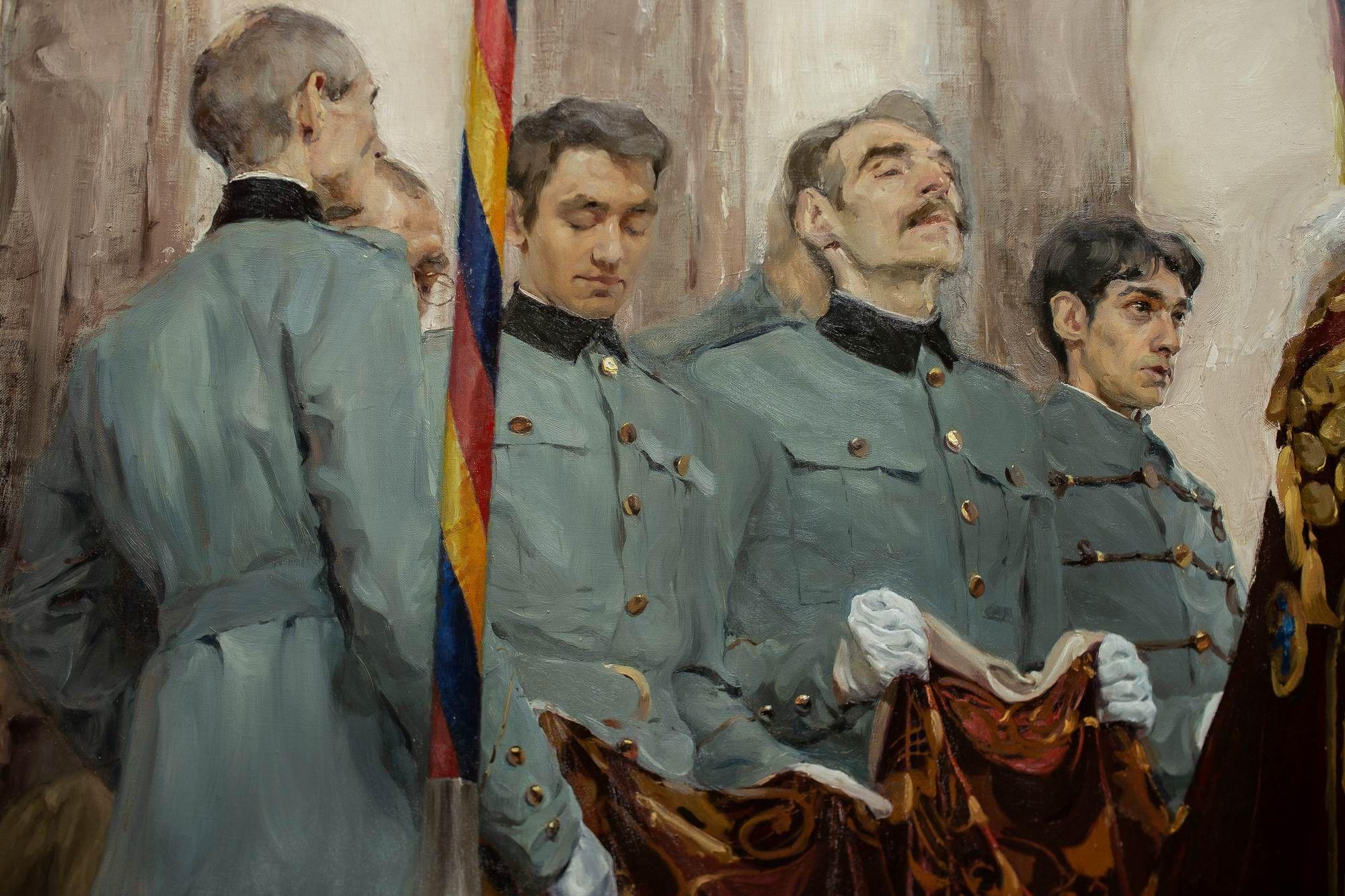 <em>"Încoronarea", detalii din pictura Elenei Bria în atelierul Academiei de Arte din Sankt-Petersburg, Rusia, 2018. Foto: arhiva personală a artistei.</em>