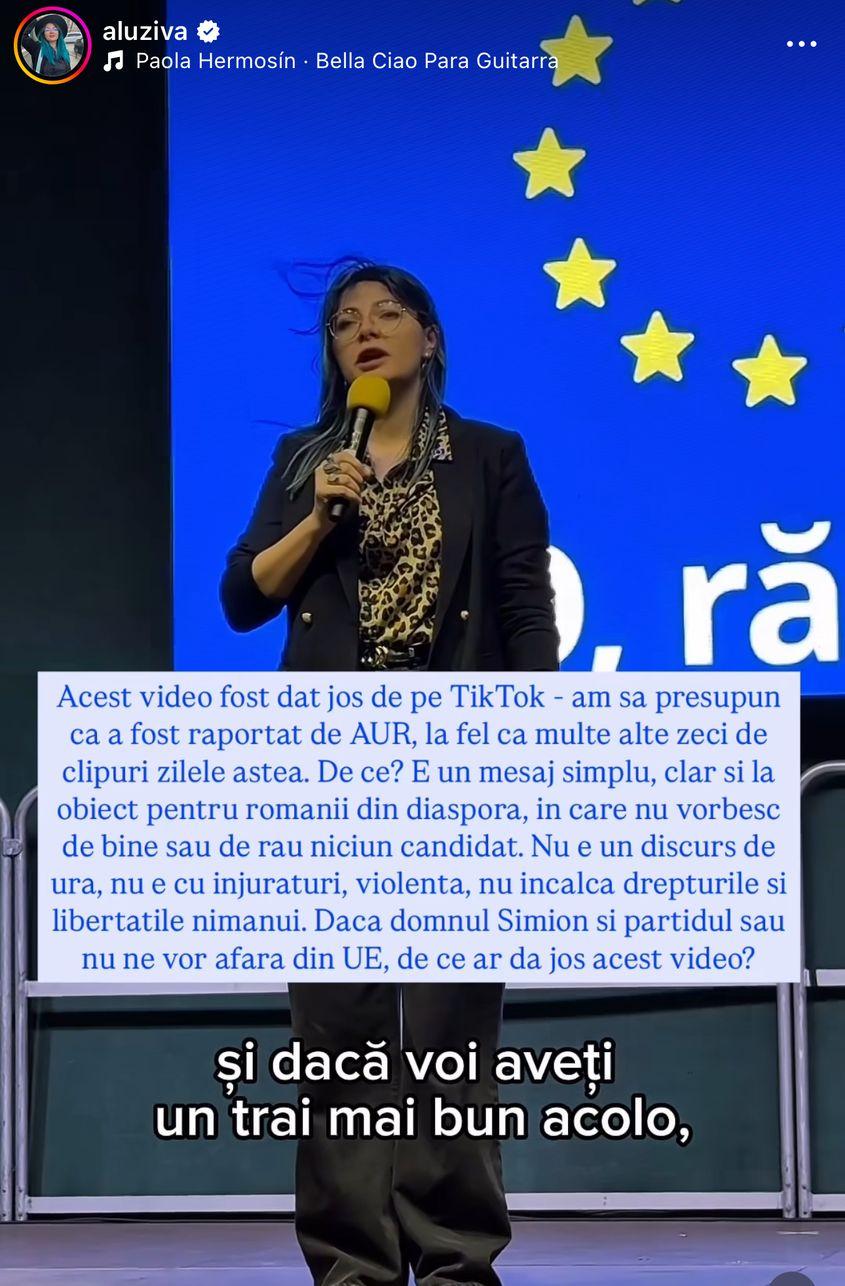 Aluziva, influncer social, reclamă faptul că i-a dispărut o postare de pe TikTok în care adresa un mesaj diasporei. Foto: Instagram / @aluziva