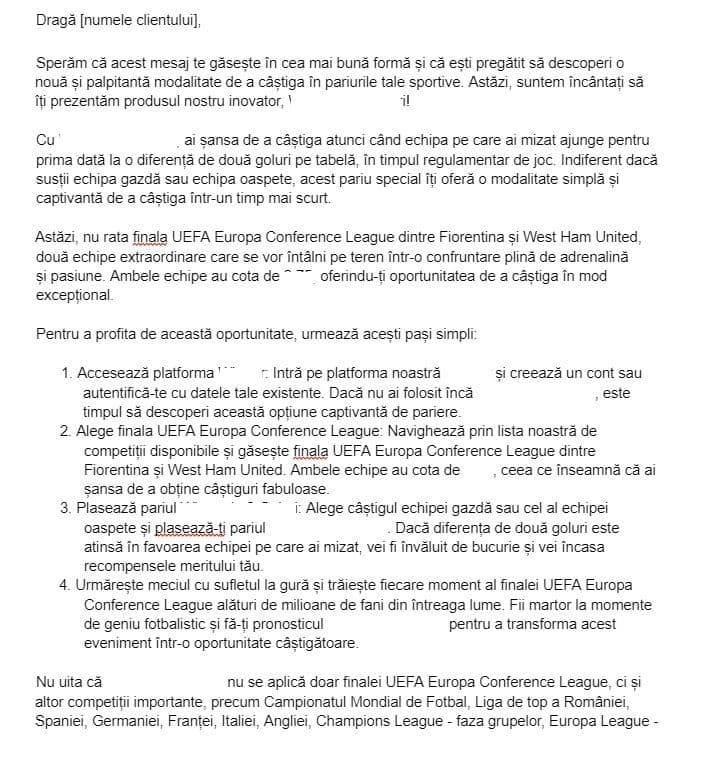Așa arată un text de promovare a pariurilor generat de ChatGPT