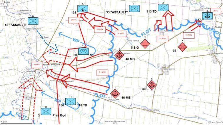 Încercări rusești de străpungere la Pokrovsk, noiembrie 2024 (mișcările rusești în roșu, mișcările ucrainene în albastru) Foto: Márk Takács