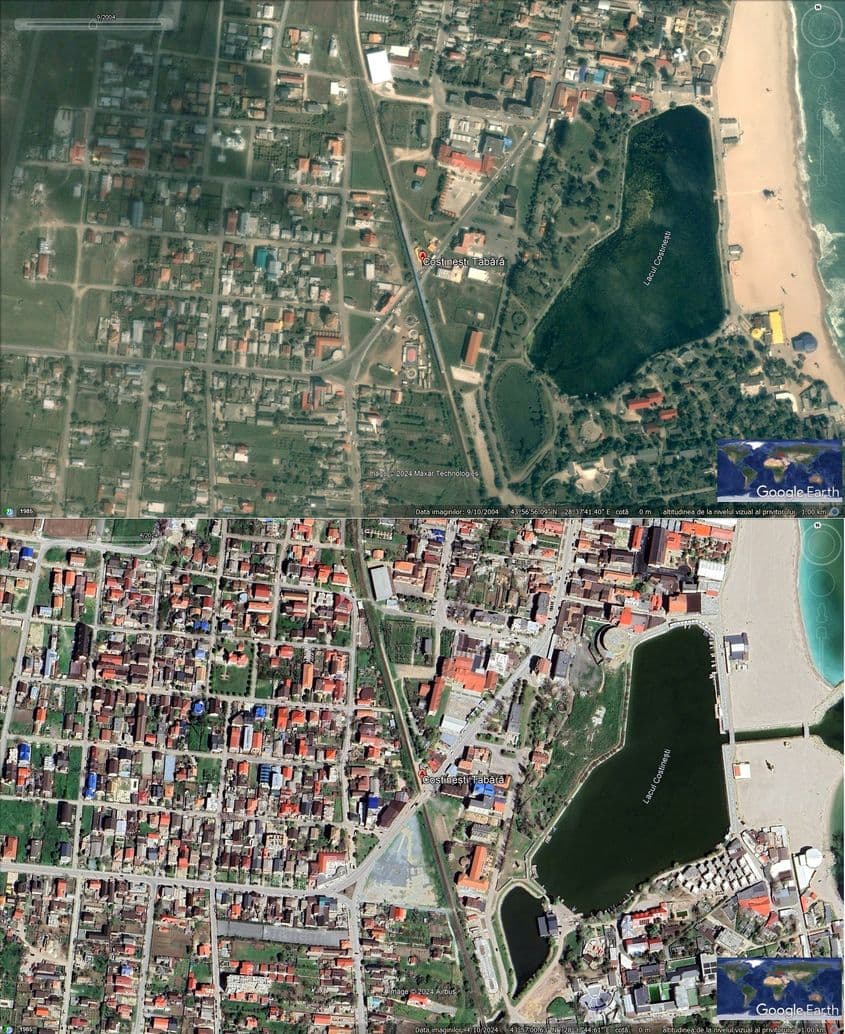 Cum s-a transformat zona din jurul gării Costinești în 20 de ani. Imaginia via Google Earth