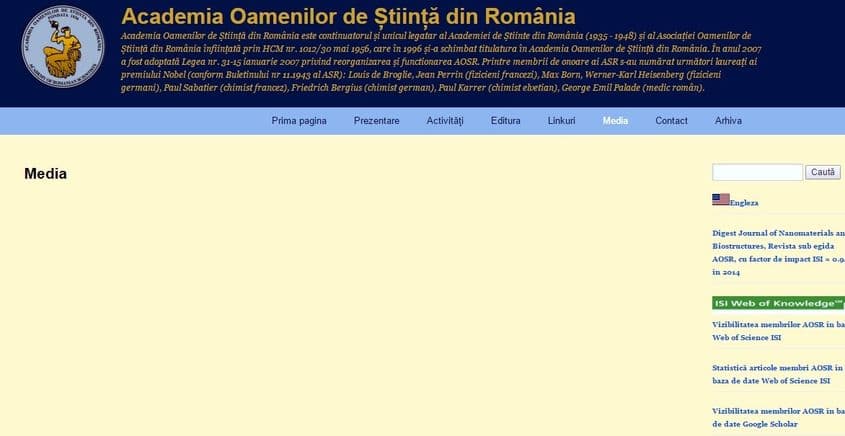 Secțiunea „Media” de pe site-ul AOSR.