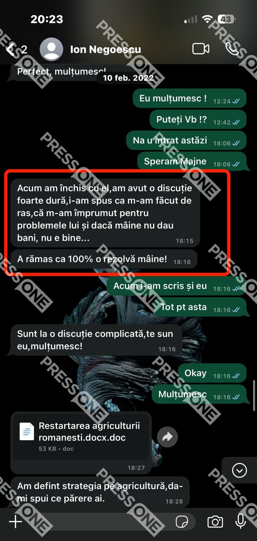 <strong>Capturi de ecran din conversația din 10 februarie 2022 </strong>