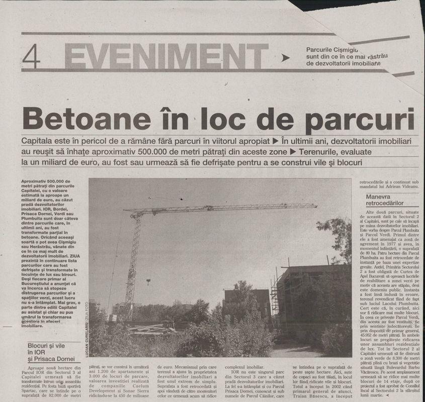 Distrugerea parcului Prisaca Dornei-Codrii Neamțului a fost documentată pe larg de presa anilor 2000. Captură foto din ziarul Ziua via Ziarele Arcanum