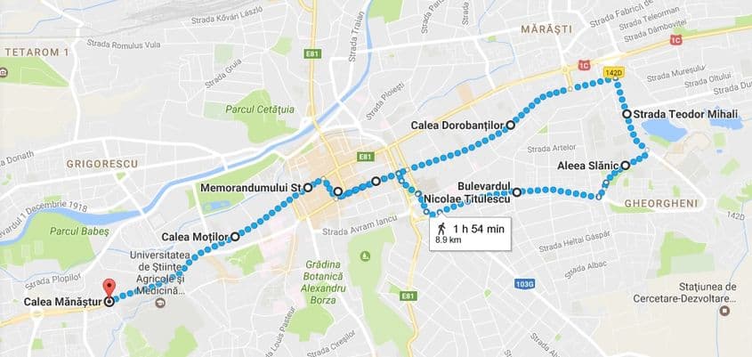 Traseul manifestației spontane de la Cluj, din noaptea trecută.