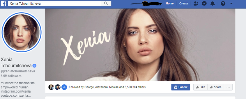 Xenia Tchoumitcheva locuiește la Londra și are 5,5 milioane de followeri FOTO: captură Facebook