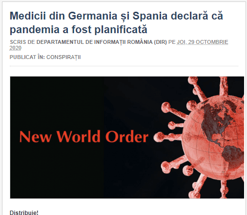 O variantă a textului care abundă în falsuri și dezinformări